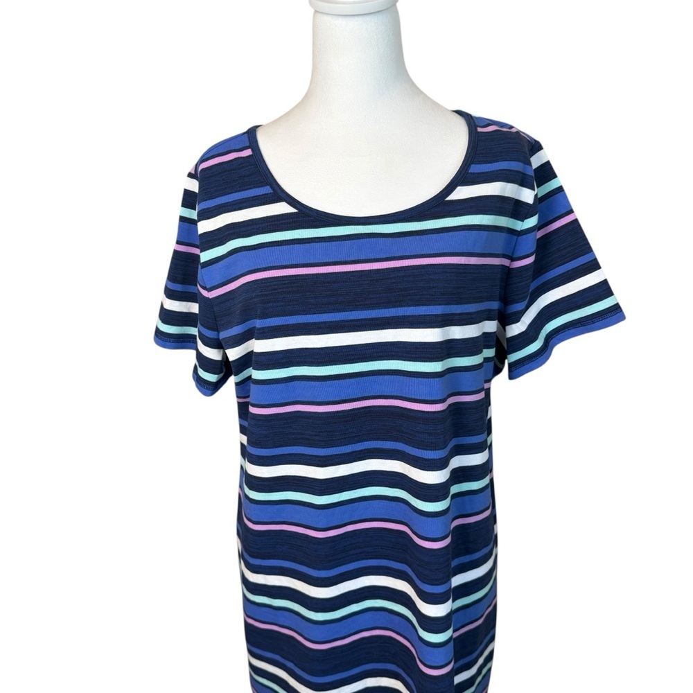T by Talbots Ruched Drawstring‎ Back Striped Knee Length T-Shirt Dress 1X Plus - Picture 5 of 14